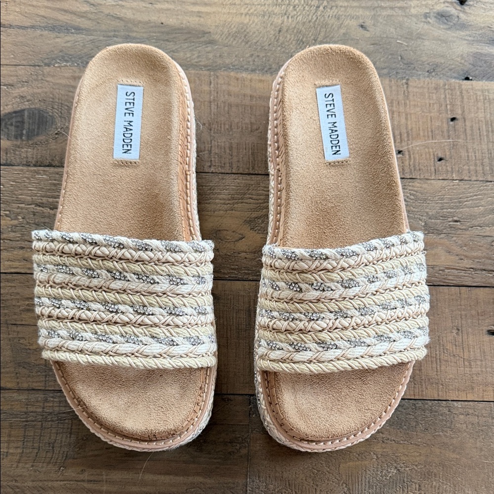 Steve Madden Beige Braided Slide Sandals